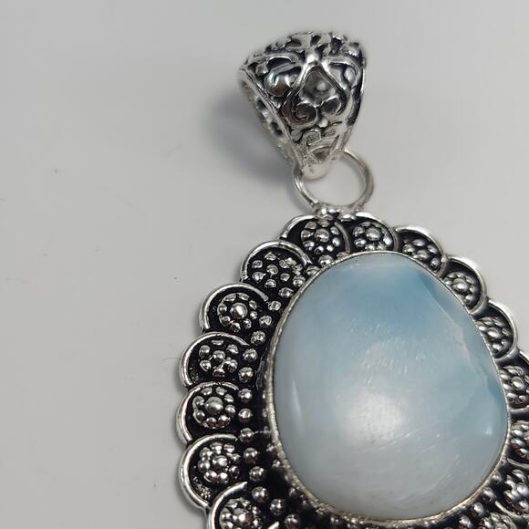 Serene Larimar Sterling Pendant (1.5") on 18" Chain - Picture 3 of 6